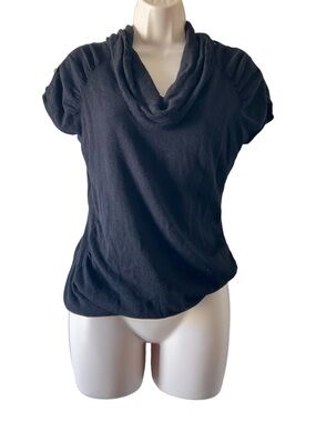 United States Sweater Black Draped Cowl Neck Short Sleeve Top